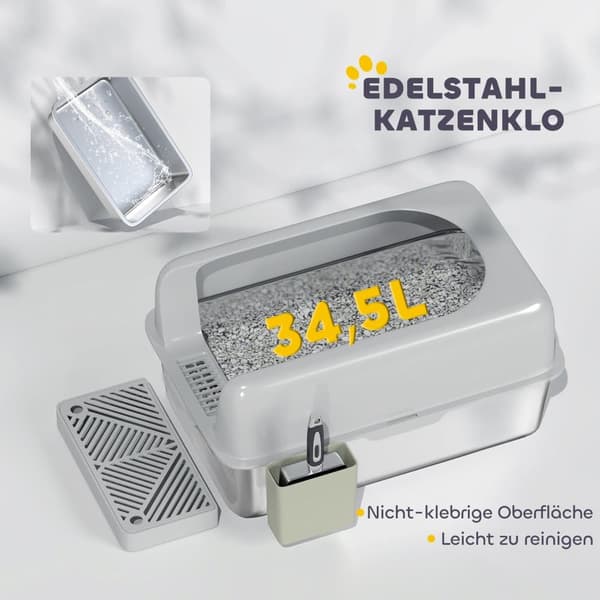 Katttoalett med lock, 60.2x40.6x29 cm, Ljusgrå