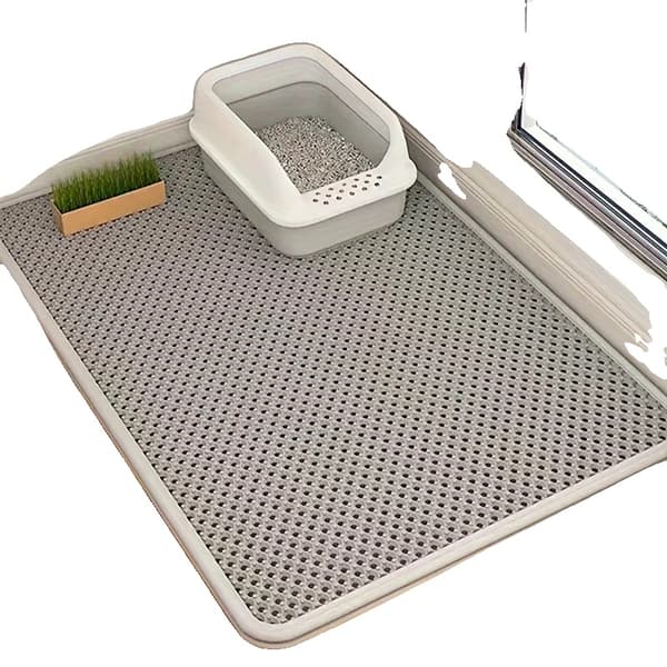 Kattebakke Mat, Dobbelt Lag Design, Holdbart Lædermateriale,Lys Grå, L29.53X21.65inch