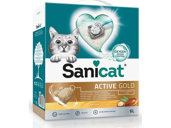 Sanicat Active Gold Argan kattsand, kattsand, bentonit, 6l, klumpbildande