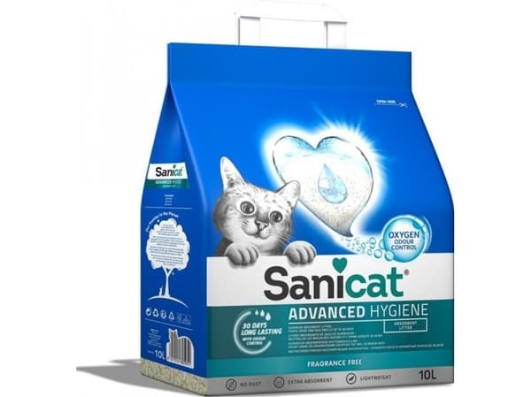 Sanicat Advanced Hygiene kattesand, strø, for katter, 10l, uparfymert
