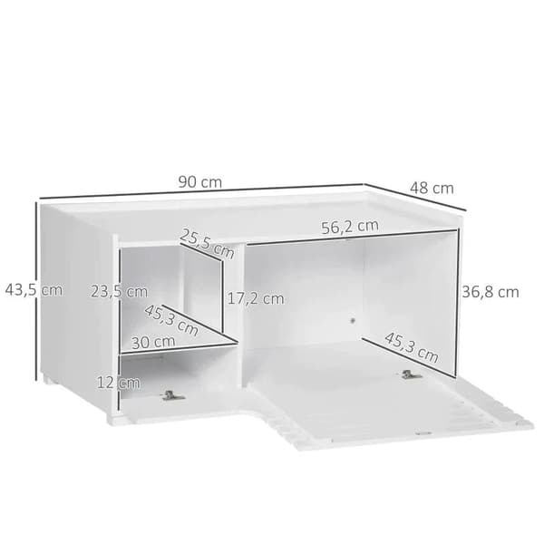 Rootz kattebakke - Kattebakke - Katteskab med 2 hylder - 2-i-1 design magnetisk låge - MDF - Hvid - 90L x 48W x 43,5H cm