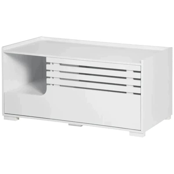 Rootz hiekkalaatikko - Kissanhiekkalaatikko - Kissan kaappi 2 hyllyllä - 2-in-1 Design Magneettinen ovi - MDF - Valkoinen - 90L x 48W x 43,5K cm