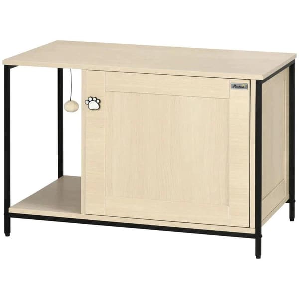 Rootz kattebakke - Kattehus - Magnetisk sidedør - Hængende legebold - Gulvfrihed - Spånplade/stål - Eg - 80 x 48 x 55 cm