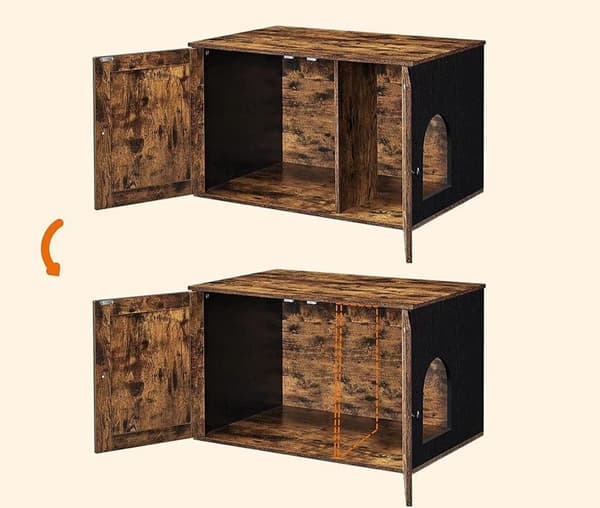 Rootz hiekkalaatikko - Kissanhiekkalaatikko - Ovillinen hiekkalaatikko - Kissan talo - Lastulevy - Vintage Ruskea/Musta - 80 x 53 x 49,2 cm
