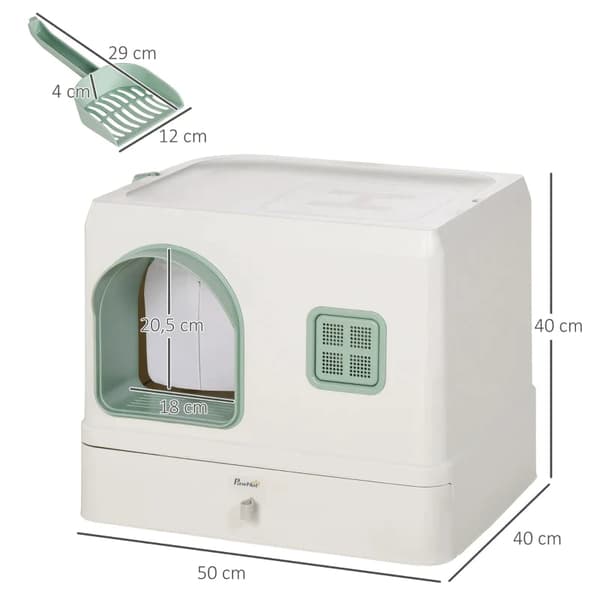 Rootz kattsandlåda med lock - 1 skräp - Avtagbar bottenlåda - Mintgrön + Vit - 50 cm x 40 cm x 40 cm
