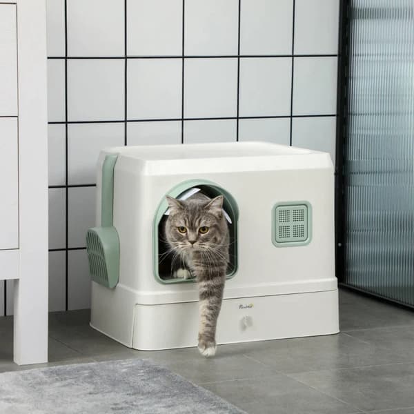 Rootz kattsandlåda med lock - 1 skräp - Avtagbar bottenlåda - Mintgrön + Vit - 50 cm x 40 cm x 40 cm