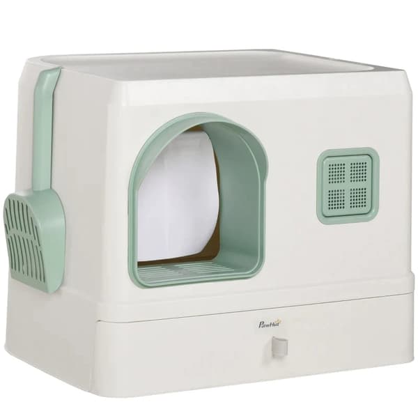 Rootz kattsandlåda med lock - 1 skräp - Avtagbar bottenlåda - Mintgrön + Vit - 50 cm x 40 cm x 40 cm