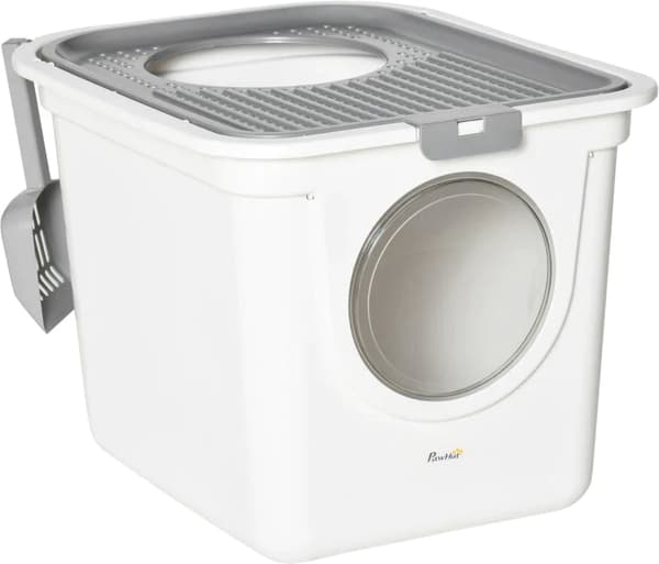 Rootz Cat kattebakke - Maksimal belastning 5 kg - Rumventileret - 2-vejs kattebakke - Kattebakker - Hvid + Grå - 44L x 55W x 39Hcm.