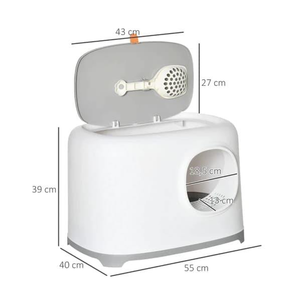 Rootz kattsandlåda - med huva för katter - upp till 5 kg - kattlåda med lock - nätbas - plast - vit - 55 x 40 x 39 cm