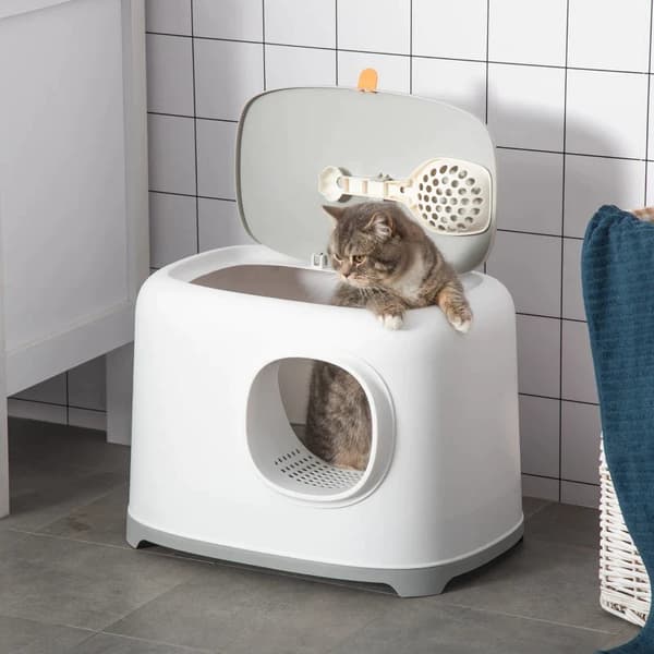 Rootz kattsandlåda - med huva för katter - upp till 5 kg - kattlåda med lock - nätbas - plast - vit - 55 x 40 x 39 cm
