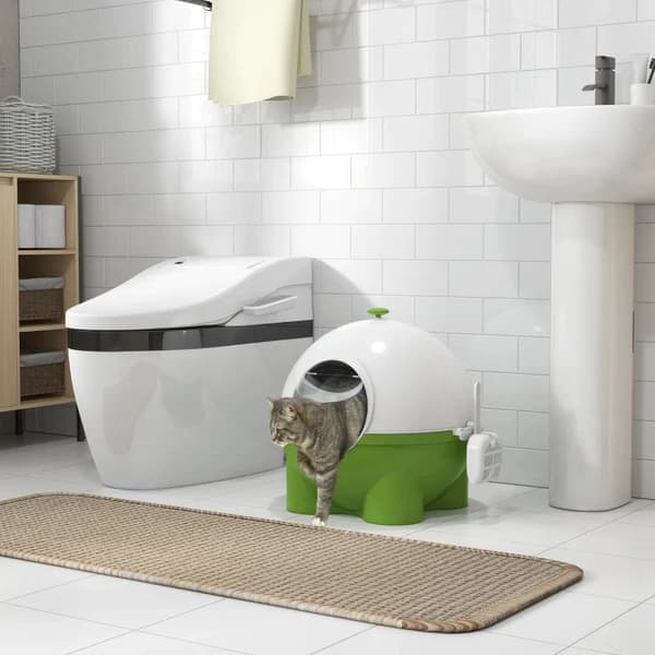 Rootz kattsandlåda - Sil - Skopa - Katter upp till 4 kg - Lätt att rengöra - Söt design - Plast - Grön + Vit - 53L x 51W x 48H cm