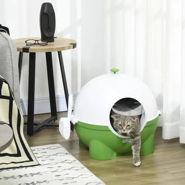 Rootz kattsandlåda - Sil - Skopa - Katter upp till 4 kg - Lätt att rengöra - Söt design - Plast - Grön + Vit - 53L x 51W x 48H cm