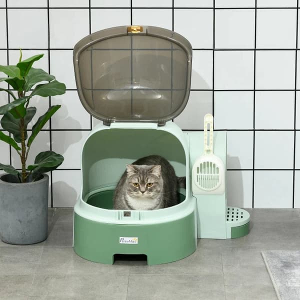 Rootz Cat kattlåda - 2 utdragbara fack - 1 spade - Kattlåda - Avtagbar huva - Grön + Svart - 52cm x 60cm x 42cm