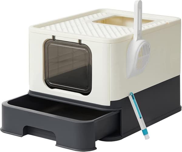 Feandrea lukket kattebakke, toilethus, bæreevne 15 kg, beige og sort