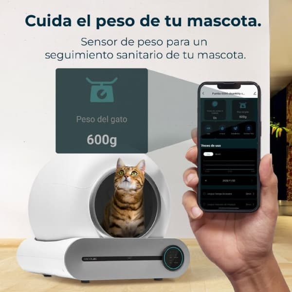 Cecotec Self-cleaning litter box, triple deodorisation system, Wi-Fi and screen control, silent and safe with infrared sensor.