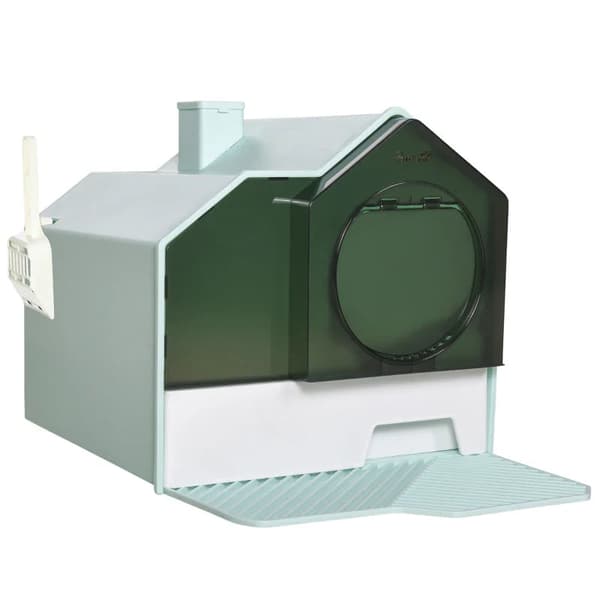 Rootz Cat kattebakke - Hyttedesign - 1 si - 1 affaldsscoop - Aftagelig bundbakke - Plastik - ABS - Grøn - Hvid - 47L x 45W x 42H cm