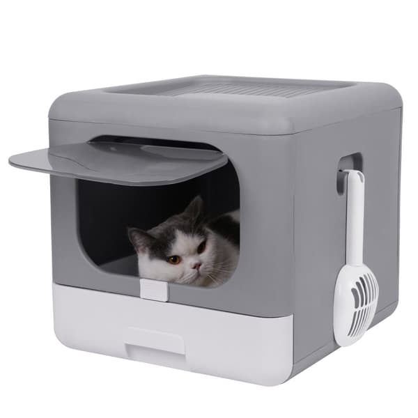 Kattlåda, Hopfällbar Design, Toppåtkomst, GRÅ