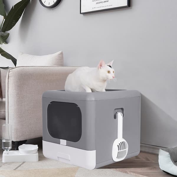 Kattlåda, Hopfällbar Design, Toppåtkomst, GRÅ