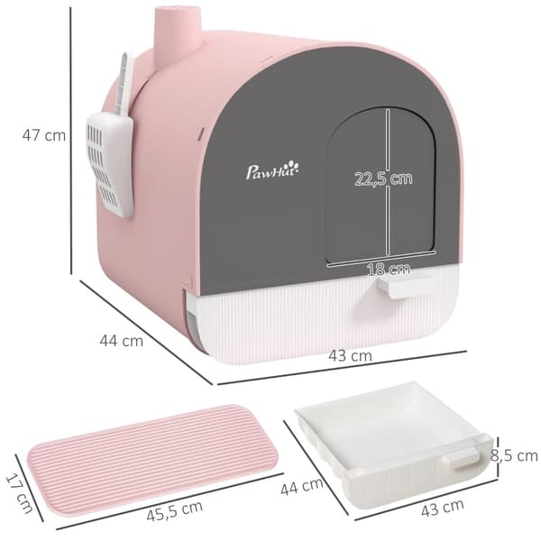 Rootz PawHut plastik kattebakke med låg - lukket kattebakke - overdækket kattetoilet - let at rengøre - rummeligt interiør - høje sider - 43 cm x 44 c