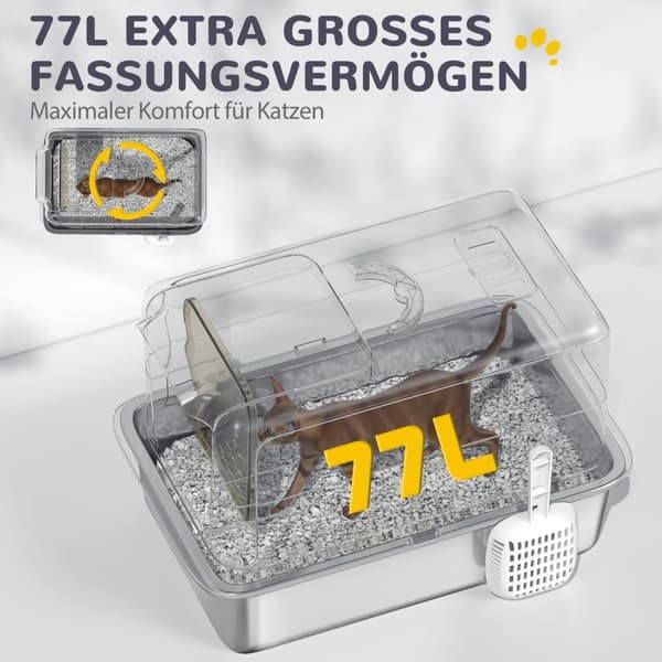 Rootz Cat Litterbakke - Rustfrit stål - Filter scoop - Lugtkontrol - 40,5 x 60,5 x 41,5 cm