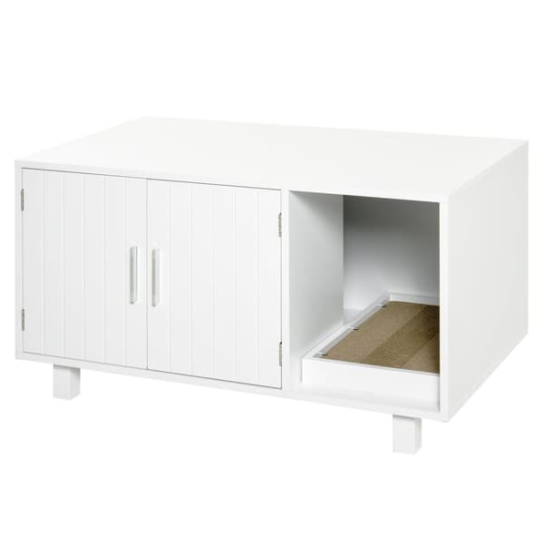 Rootz kullboxmöbler - katt sidobord - skrapstolpe - elegant design - 91L x 52W x 50,5H cm mdf vit
