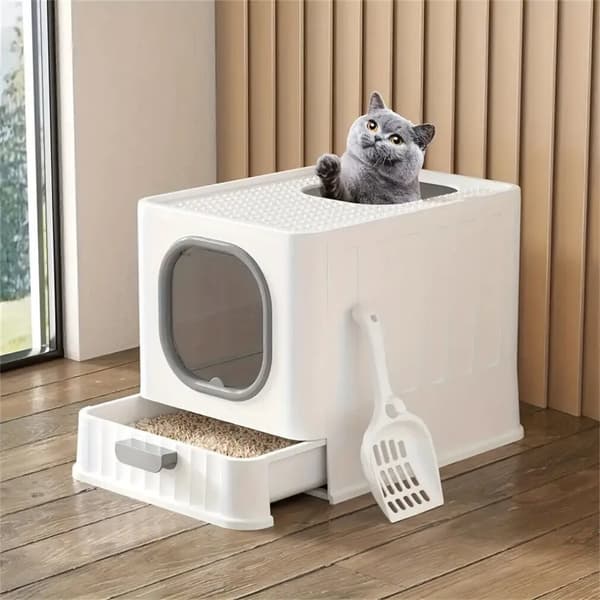 Kattlåda, utdragbar låda, innesluten design,VIT