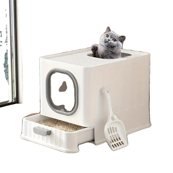 Kattlåda, utdragbar låda, innesluten design,VIT