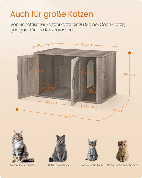 Kattstuga, Feandrea, 85 x 48,5 x 50 cm, Molnvit
