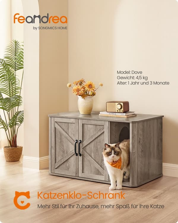 Kattstuga, Feandrea, 85 x 48,5 x 50 cm, Molnvit