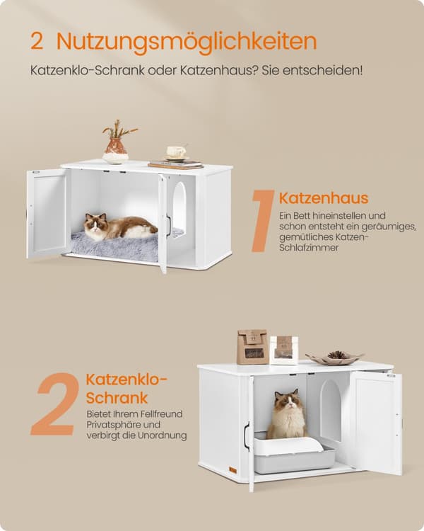 Kattehus, Feandrea, 85 x 48,5 x 50 cm, Skyhvid.
