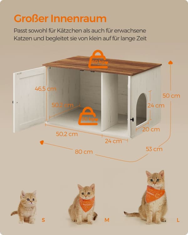Katttoalett, Feandrea Katzentoilette, 80x53x50 cm, Honung Brun