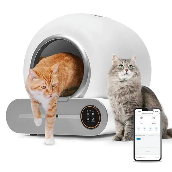 Automatisk kattlåda, självrengörande funktion, appkontroll,VIT