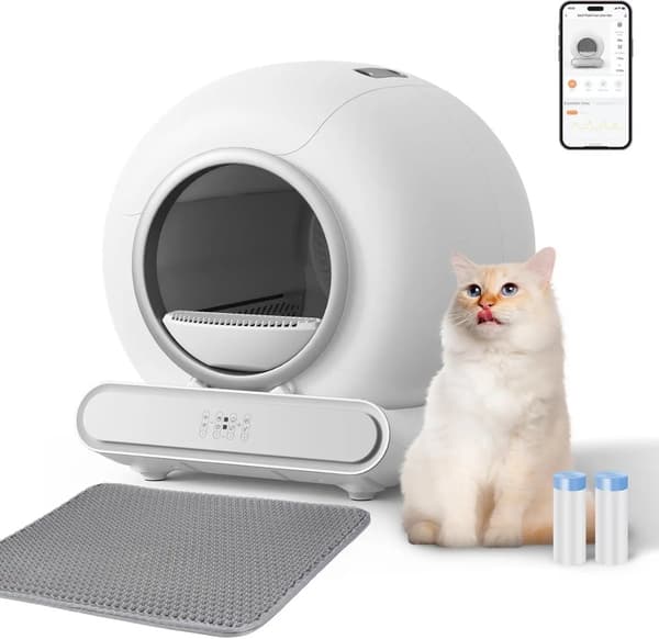 Smart kattlåda, 65L kapacitet, kompatibel med tofu- och mineralströ,WIFI APP   soppåse
