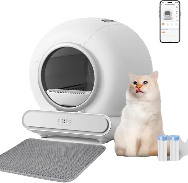 Smart kattlåda, 65L kapacitet, kompatibel med tofu- och mineralströ,WIFI APP   soppåse