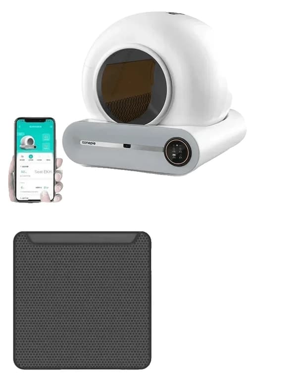 Automatisk Kattebakke, App Kontrol, Selvrensende Funktion,8 poser og en måtte, EU stik