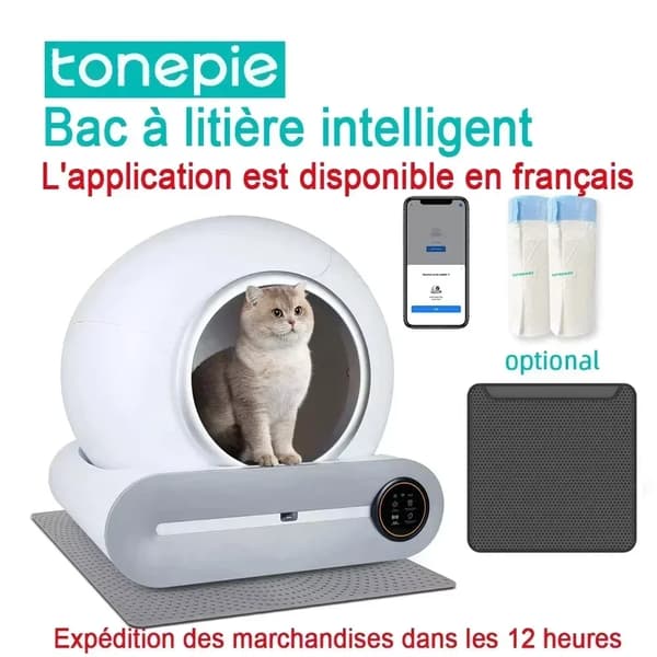 Smart automatisk katte-toilet, selvrensende funktionalitet, fuldt lukket design,App Tilføj  2 Affald B