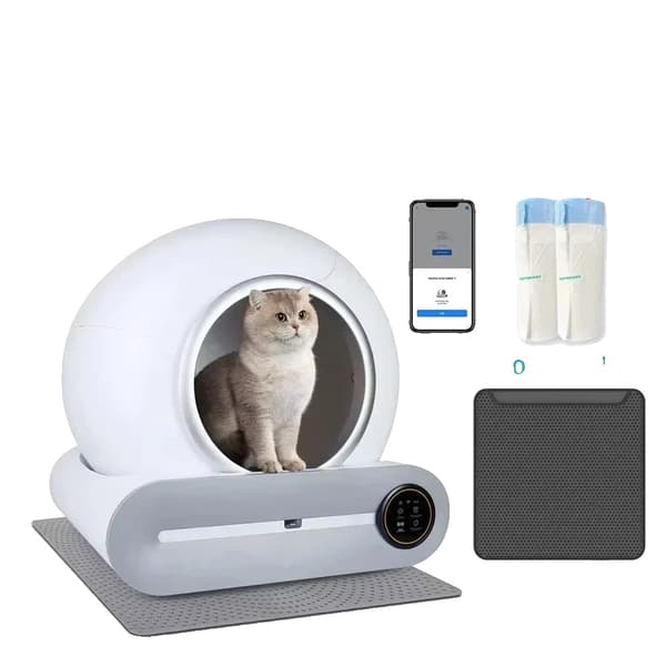 Smart automatisk katte-toilet, selvrensende funktionalitet, fuldt lukket design,App Tilføj  2 Affald B