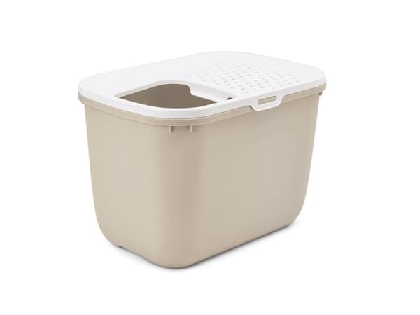 SAVIC HOP Kaffebrun med hvidt låg – Kattebakke – 58,5x39x39,5 cm – 1 stk.