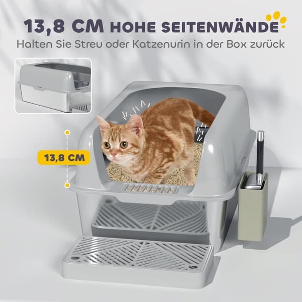 Rootz Cat Toilet Lull Box - Rostfritt stål - Högväggar - Lätt rengöring - 60,2 cm x 40,6 cm x 29 cm