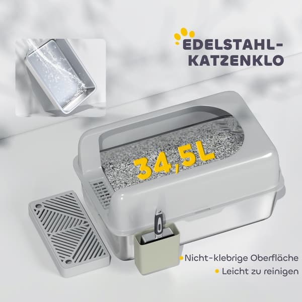 Rootz Cat Toilet Lull Box - Rostfritt stål - Högväggar - Lätt rengöring - 60,2 cm x 40,6 cm x 29 cm