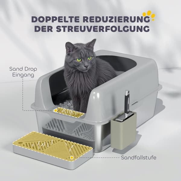 Rootz Cat Toilet Lull Box - Rostfritt stål - Högväggar - Lätt rengöring - 60,2 cm x 40,6 cm x 29 cm