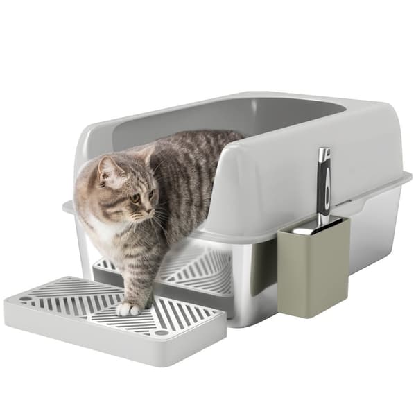 Rootz Cat Toilet Lull Box - Rostfritt stål - Högväggar - Lätt rengöring - 60,2 cm x 40,6 cm x 29 cm