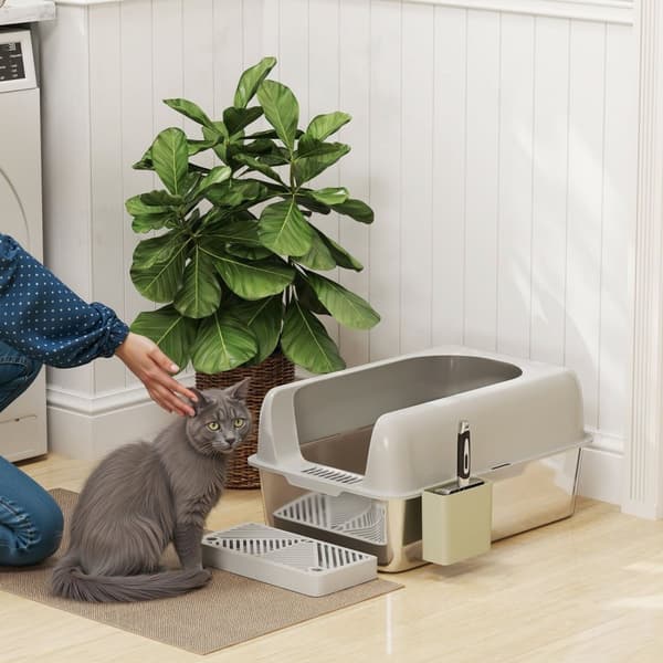 Rootz Cat Toilet Lull Box - Rostfritt stål - Högväggar - Lätt rengöring - 60,2 cm x 40,6 cm x 29 cm