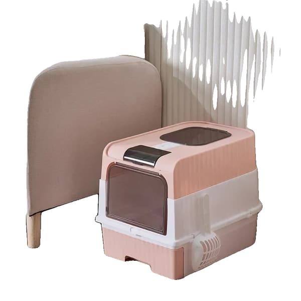 Kattebakke, Holdbart Plastik, Praktisk Skuffesystem,48x35x36cm, Pink