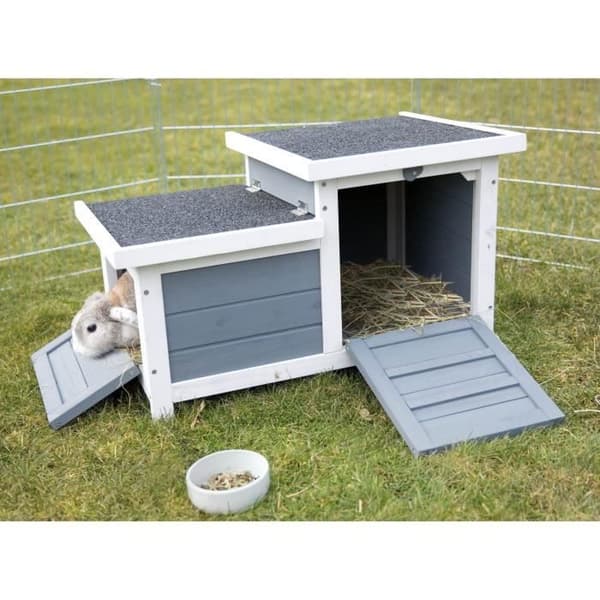 TRIXIE Kaninbur Habitat Natura - 70 x 43 x 45 cm - Med to indgange - Hvid og grå - Til kaniner