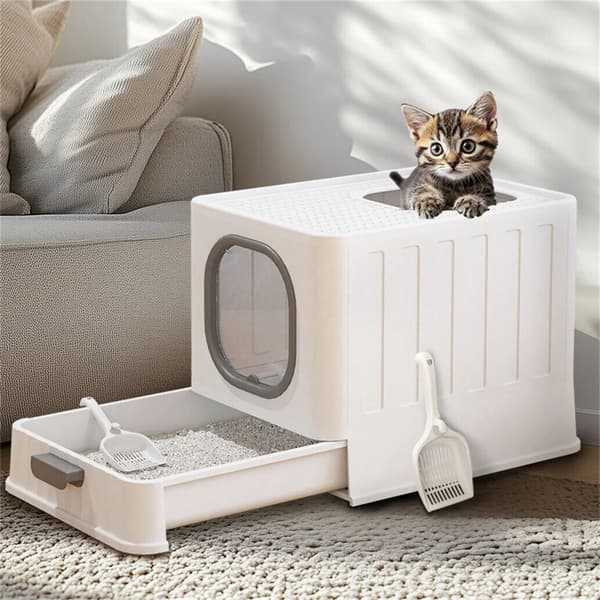 Kattlåda, dubbel ingångsdesign, lätt att underhålla,GRÅ