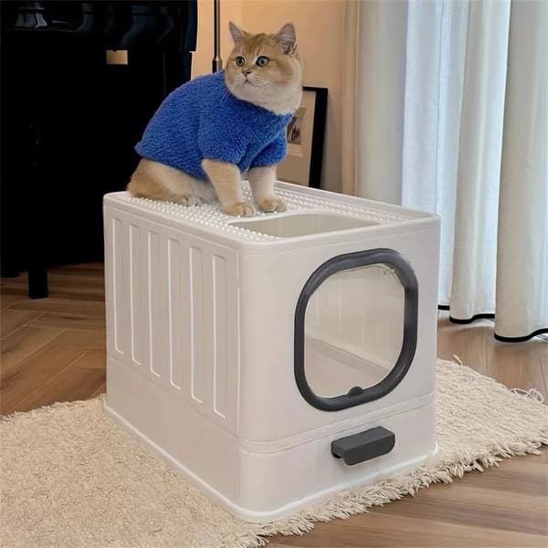 Innesluten kattlåda, lätt att rengöra låda, läckagesäker design,GRÅ