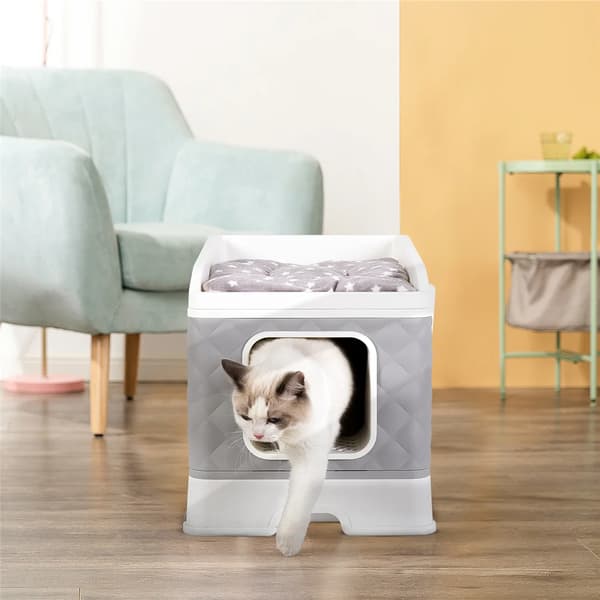 Kattlåda, Lätt att rengöra, Inbyggd design,GRÅ
