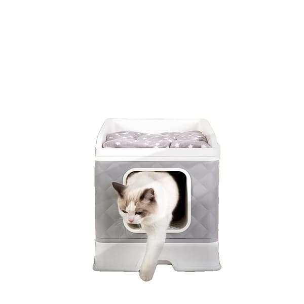 Kattlåda, Lätt att rengöra, Inbyggd design,GRÅ