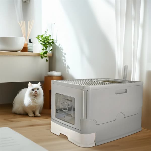 Kattlåda, lätt att rengöra med utdragbar låda, kattvänlig innesluten design,GRÅ
